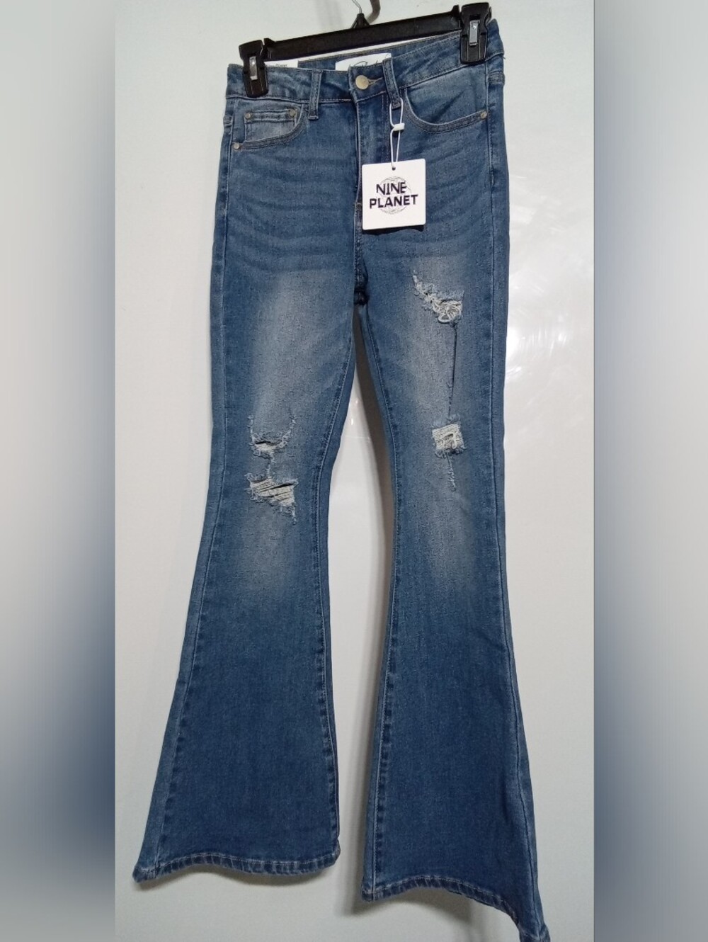 Nine Planet High Rise Flare Distressed Jeans, Size 0